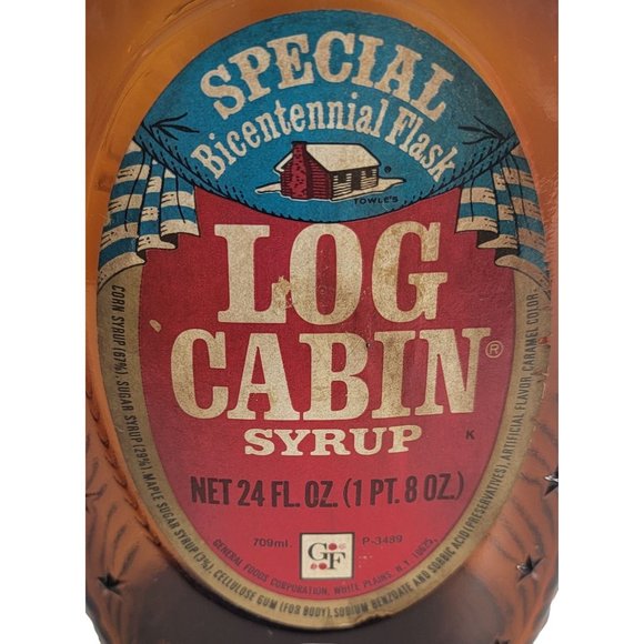 Log Cabin Glass Syrup Bottle Bicentennial Flask 1976 Liberty Bell - Picture 7 of 9